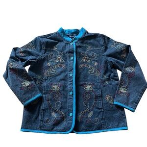 Denim & Co Women’s Embroidered Denim Jacket   Lined. Large. Unique!